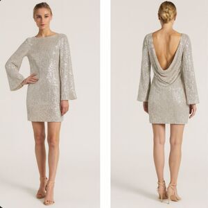 Mestiza New York Sequin Cowl Back Mini Dress Silver XS